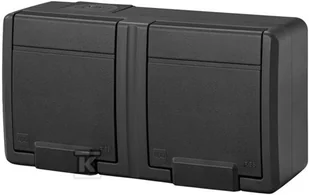 Gniazdo natynkowe N/T, podwójne z uziemieniem IP55, antracyt AQUANT 2K - Gniazdka elektryczne - miniaturka - grafika 1