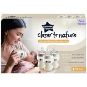 Butelki dla niemowląt - Tommee Tippee Closer to Nature butelki dla niemowląt, naturalnie ukształtowany smoczek z zaworem zapobiegającym kolce, 260 ml, zestaw 3 sztuk, wielokolorowy - miniaturka - grafika 1