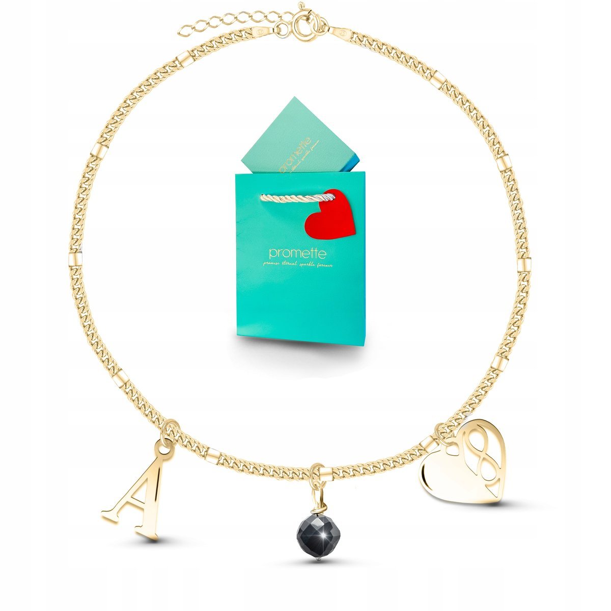 Bransoletka turmalin naturalny złota damska nieskończoność srebro 925