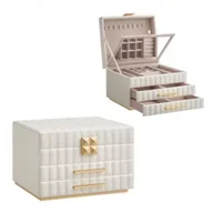 Pudła i pojemniki do przechowywania - Songmics Biała szkatułka na biżuterię 2 szuflady - miniaturka - grafika 1