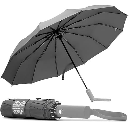 TANNESS Wiatroszczelny parasol – wodoodporny i kompaktowy parasol z 10 żebrami z funkcją automatycznego otwierania/zamykania i ergonomicznym uchwytem – składany mini parasol – mocne parasole na wiatr