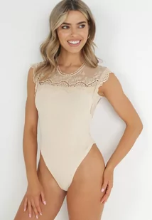 Beżowe Body z Siateczką i Koronką Lemna - Body - miniaturka - grafika 1