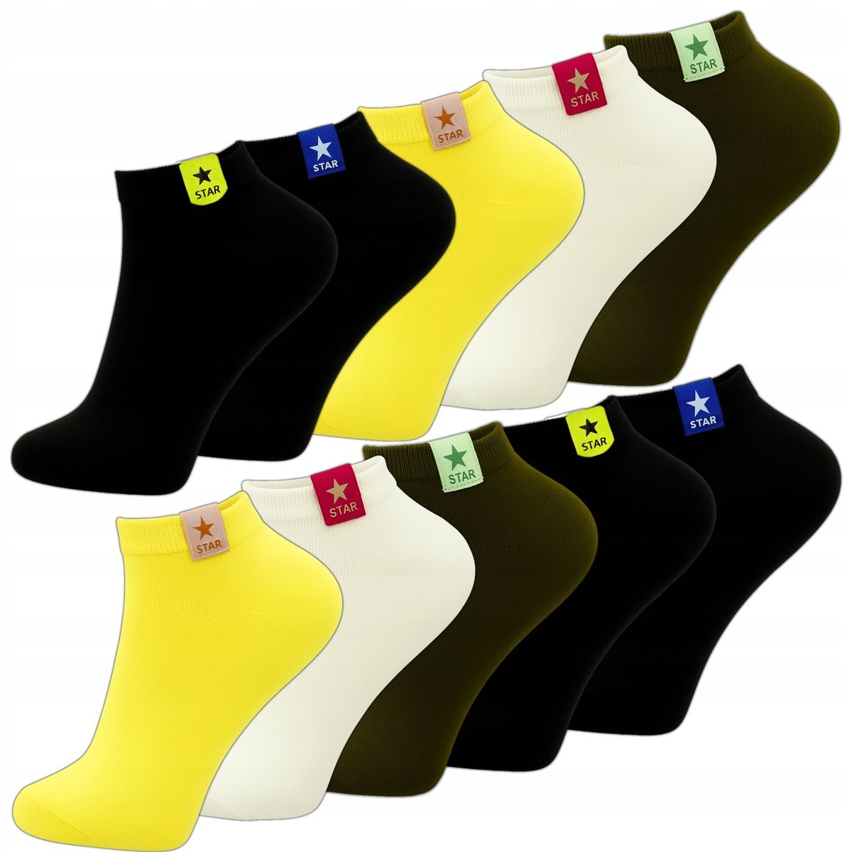 SKARPETY DAMSKIE KRÓTKIE SKARPETKI STOPKI KOLOROWE WZORY 10 PAR 35-38