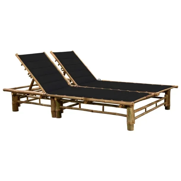 Leżak ogrodowy bambusowy 2-osobowy, 200x130x(24-87)cm, czarny