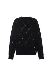 Swetry damskie - faina Damski sweter z dzianiny z wzorem w kratkę, czarny, rozmiar XL/XXL, czarny, XL - grafika 1