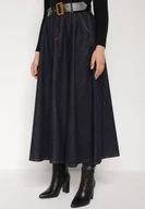 Spódnice - Granatowa Jeansowa Spódnica Midi z Paskiem Suera - miniaturka - grafika 1