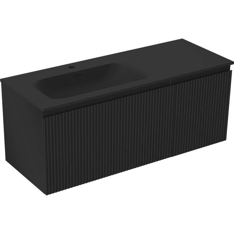 Mexen Rivel szafka łazienkowa 120 cm z umywalką Vela lewą, 1S, 1D, ryflowana, czarna mat - 91A23-12047-3-BBFF71-W23L71