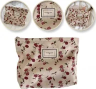 Kosmetyczki, organizery i kuferki - Ecarla Kosmetyczka ks117 beżowa w czerwone kwiatuszki - miniaturka - grafika 1