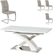 Stoły z krzesłami - Zestaw Stół Sandor 2 + Krzesła K-228 Halmar 10, Jasny Popiel Eco Skay, Biały - miniaturka - grafika 1