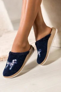 Granatowe kapcie damskie Inblu obuwie domowe z aplikacją psa skórzana wkładka soft XG999957 - Kapcie damskie - miniaturka - grafika 1