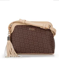 Torebki damskie - Damska crossbody z ekoskóry w monogram brązowa - miniaturka - grafika 1