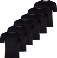 Koszulki męskie - T-shirt męski BOSS, opakowanie 6 sztuk - RN 6P Klasyczny, okrągły dekolt, krótkie rękawy, bawełna, gładki czarny M - miniaturka - grafika 1