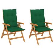 Fotele i krzesła ogrodowe - vidaXL Lumarko Krzesła ogrodowe z zielonymi poduszkami, 2 szt., drewno tekowe! 3062336 - miniaturka - grafika 1