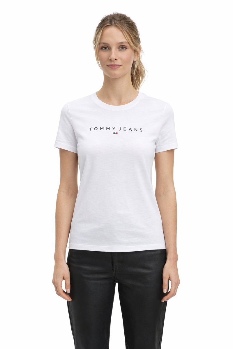 TOMMY JEANS BIAŁY T SHIRT Z NADRUKIEM I OKRĄGŁYM DEKOLTEM XS I4A