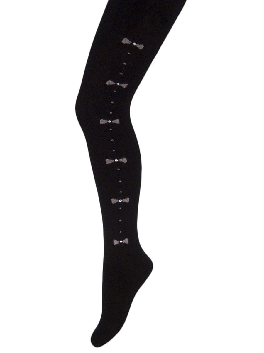 Dziewczęce rajstopy bawełniane kokardki czarne Milusie r.140/146