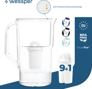 Dzbanek filtrujący wodę Wessper 3,3 l z licznikiem LED Karafka filtrująca Classic kompatybilna z filtrem Brita Classic - biały 10x filtrów w zestawie - Karafki - miniaturka - grafika 1