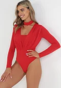 Body - Czerwone Body z Zakładkami i Opaską na Szyję Thella - miniaturka - grafika 1