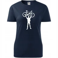 Koszulki i topy damskie - Damska Koszulka z Nadrukiem Rowerowa Rower Prezent dla Rowerzystki T-shirt ciemny granat S - miniaturka - grafika 1