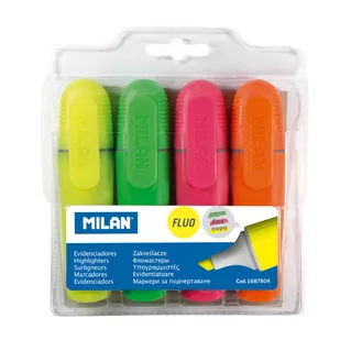 MILAN Zakreślacz FLUO płaski zestaw 4 kolory - Przybory szkolne - miniaturka - grafika 2