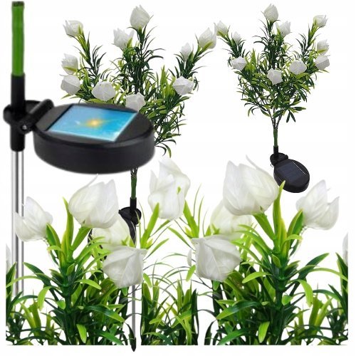 Lampa solarna ogrodowa lampka kwitnąca biała łąka zestaw 2 szt miechunka