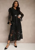 Sukienki - Czarna Koronkowa Maxi Sukienka o Rozkloszowanym Fasonie Sedumma - miniaturka - grafika 1