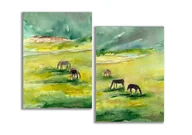 Obrazy i zdjęcia na płótnie - Akwarela ręcznie malowana Pejzaż górski zestaw 2 szt - miniaturka - grafika 1