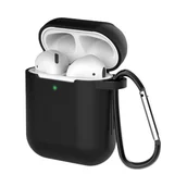 Akcesoria do słuchawek - Hurtel Etui do AirPods 2 / AirPods 1 silikonowy miękki pokrowiec na słuchawki + brelok karabińczyk zawieszka czarny (case D) - miniaturka - grafika 1