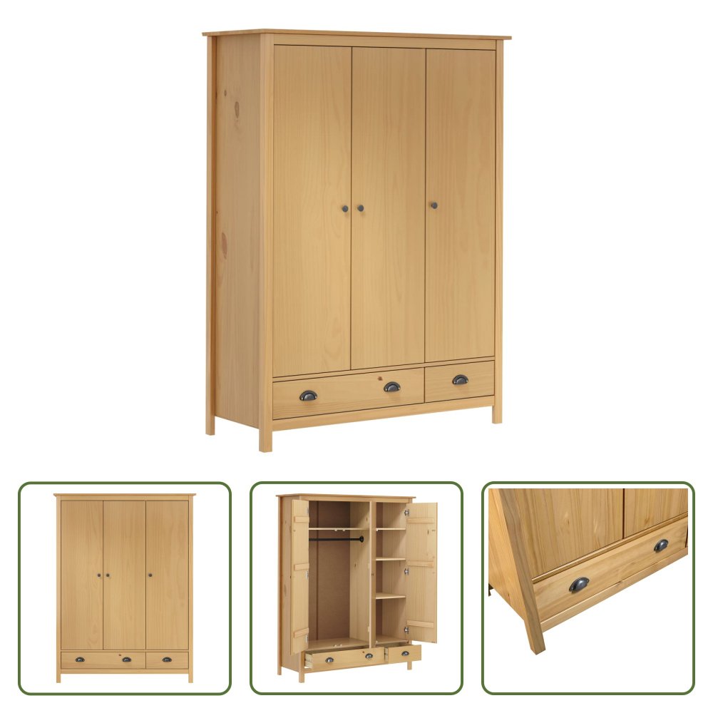 The Living Store Szafa z 3 drzwiami Hill 127x50x170cm lite drewno sosnowe