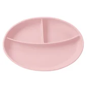 Miseczki i talerzyki dla dzieci - Talerz silikonowy THREE 2 owalny róż - miniaturka - grafika 1