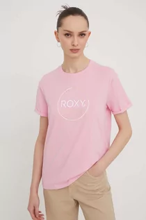 Koszulki sportowe damskie - Roxy t-shirt bawełniany damski kolor różowy - grafika 1