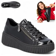 Półbuty damskie - Rieker SKÓRZANE Sneakersy Damskie Wygodne Półbuty Platforma Sznurowane 37 - miniaturka - grafika 1