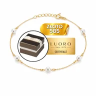 Bransoletki - BRANSOLETKA ZŁOTA 585 14K Z NATURALNYMI PERŁAMI KULKI 17 CM REGULOWANA - miniaturka - grafika 1