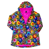 Płaszcze damskie - Płaszcz przeciwdeszczowy folk - wzory łowickie - czarny Rozmiar S/M Folkstar - miniaturka - grafika 1