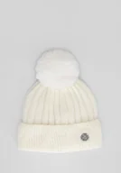 Czapki damskie - Czapka damska zimowa z pomponem ecru - miniaturka - grafika 1