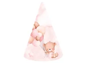 Gadżety na imprezę - Czapeczki Papierowe Różowe Misie Z Balonikami - 6 Szt - miniaturka - grafika 1