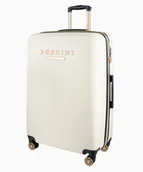 Walizki - Duża biała walizka z eleganckim napisem - miniaturka - grafika 1