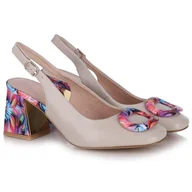 Czółenka - Czółenka damskie z odkrytą piętą D&A S.Barski CR51-002 BEIGE 37 - miniaturka - grafika 1