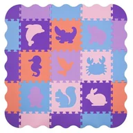 Maty piankowe - Humbi Mata edukacyjna Grube Puzzle piankowe 31,5 x 31,5 x 1 cm Kojec 90 x 90 cm 34 elementy Zwierzęta Zwierzątka Kolor różowy fioletowy niebieski pa.. - miniaturka - grafika 1