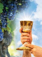 Ikony i obrazy sakralne - Baner religijny na Boże Ciało, symbole Eucharystyczne- 75x100 cm - miniaturka - grafika 1