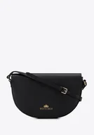 Torebki damskie - Damska saddle bag z groszkowanej skóry czarno-złota - miniaturka - grafika 1