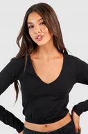 Bluzki damskie - Boohoo Bluzka Damska Czarna Długi Rękaw 42 Egb - miniaturka - grafika 1