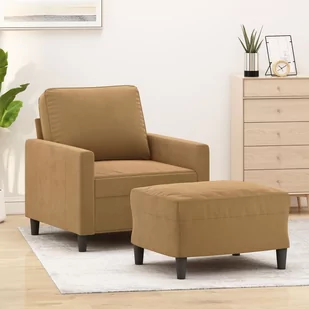 vidaXL Fotel z podnóżkiem, brązowy, 60 cm, obity aksamit - Fotele - miniaturka - grafika 1