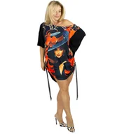 Sukienki - Sukienka czarna tunika z kolorowym nadrukiem i troczkami CATALINA - Empik - miniaturka - grafika 1