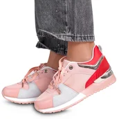 Sneakersy damskie - Buty Damskie Sneakersy Skórzane Modena Różowe 38 - miniaturka - grafika 1