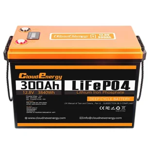 Akumulator zapasowy LiFePO4 Cloudenergy 12V 300Ah, 3840Wh energii, 6000 cyklów, wbudowany BMS 200A - Akumulatory ogólnego zastosowania - miniaturka - grafika 1