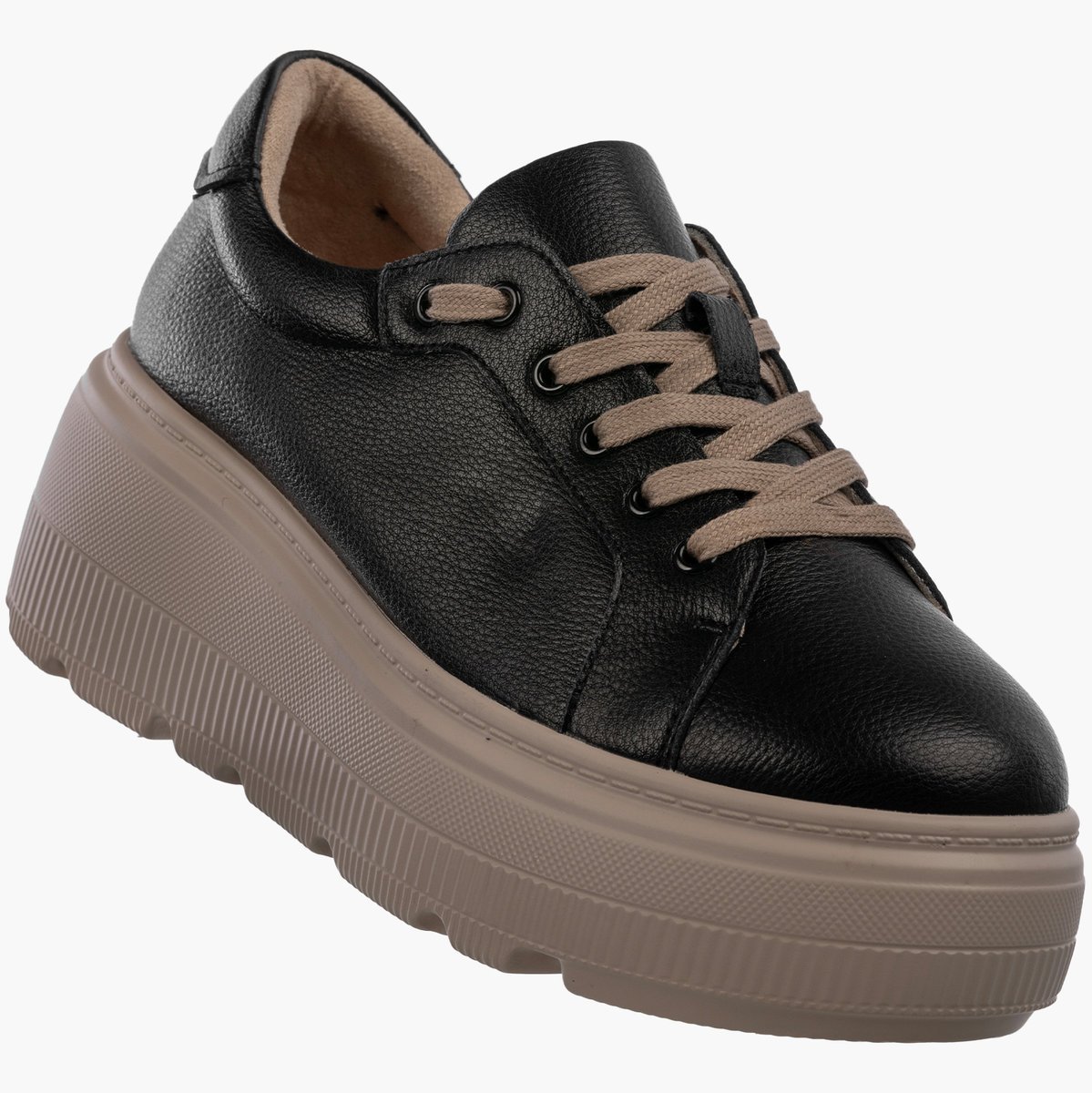 Półbuty Damskie Skórzane Buty Na Platformie Sneakersy Czarny Czarny 39