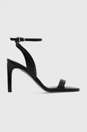 Sandały damskie - Calvin Klein sandały skórzane HEEL SANDAL 90 LTH kolor czarny HW0HW01945 - miniaturka - grafika 1