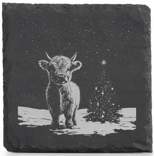 Podkładki kamienne pod Kubek x4 Świąteczna Krowa z Choinką Święta - Ozdoby bożonarodzeniowe - miniaturka - grafika 1