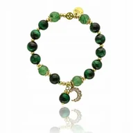 Bransoletki - Bransoletka Pozłacana Z Kamieniami Kwarc Zielony, Cyrkonie Z Księżycem - miniaturka - grafika 1