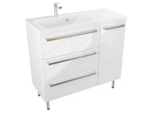 Szafka Stojąca Z Umywalką ATH 90 cm D Lewa - Biały Wysoki Połysk - Uchwyty Stal Szczotkowana - Szafki łazienkowe - miniaturka - grafika 1